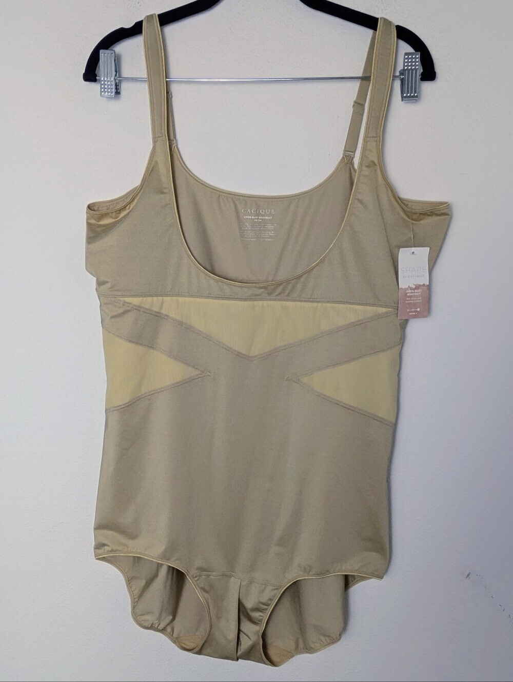 Shape By Cacique Open Bust Bodysuit Shapewear Sz 22/24 Max Conturing Beige NWT